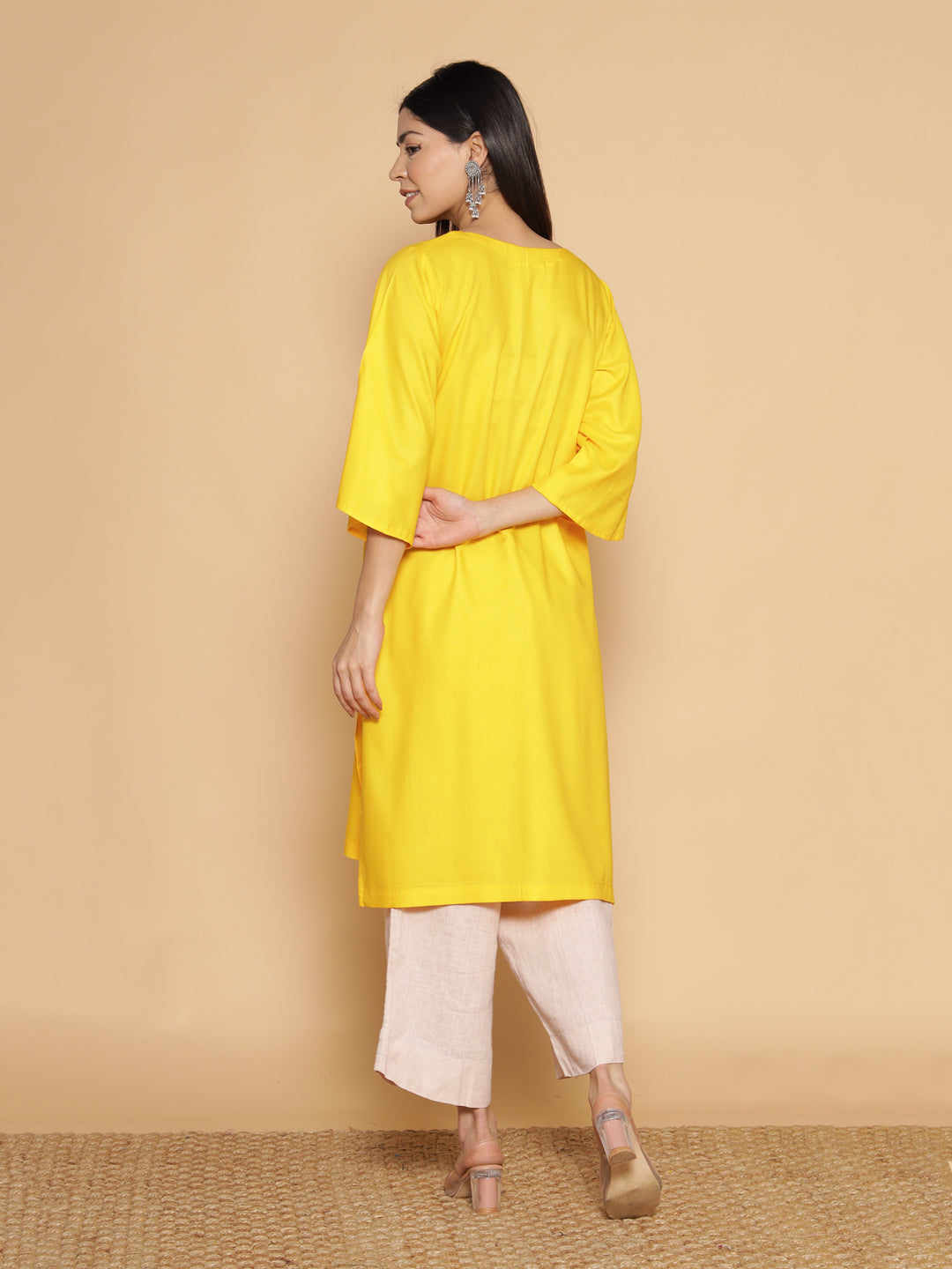 Yellow Rayon LongKurta - Vikasita