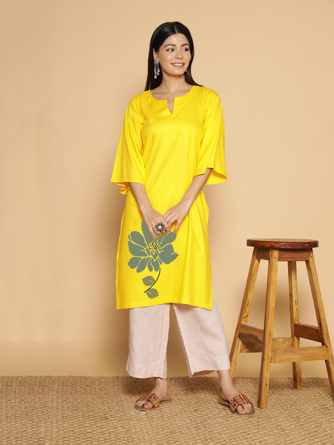 Yellow Rayon LongKurta - Vikasita