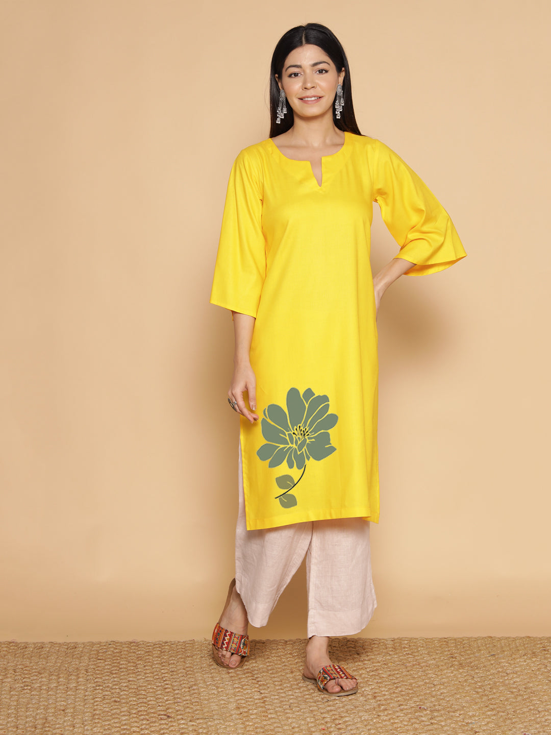 Yellow Rayon LongKurta - Vikasita