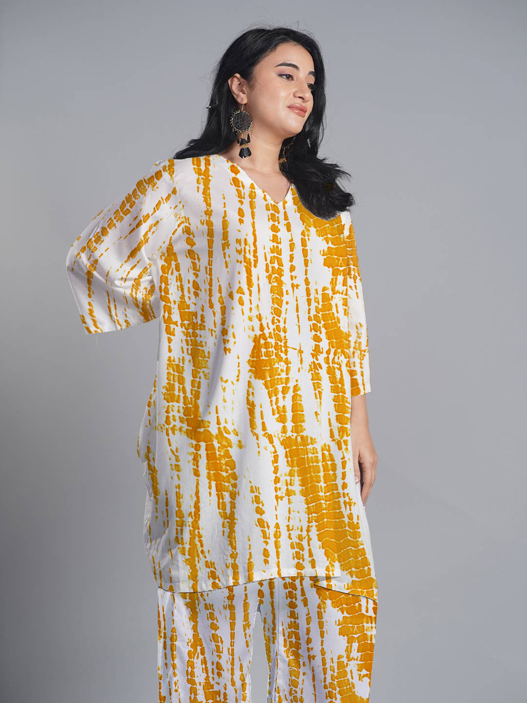 Yellow Rayon Shibori Kurti