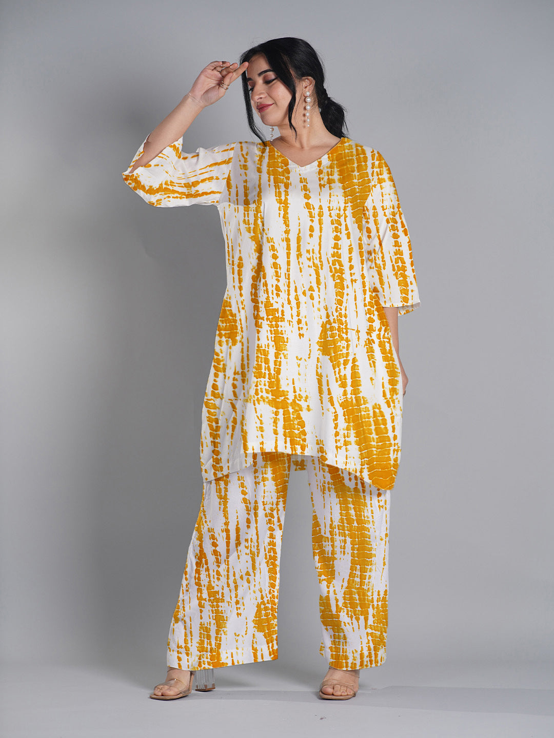 Yellow Rayon Shibori Kurti