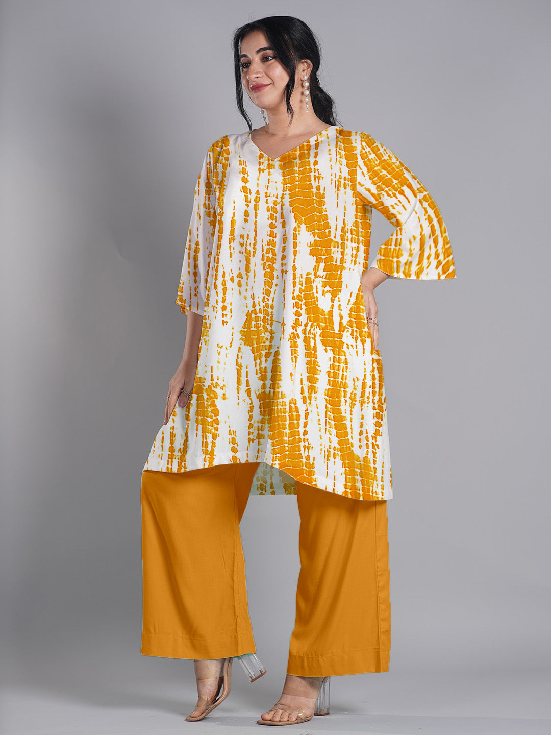 Yellow Rayon Shibori Kurti