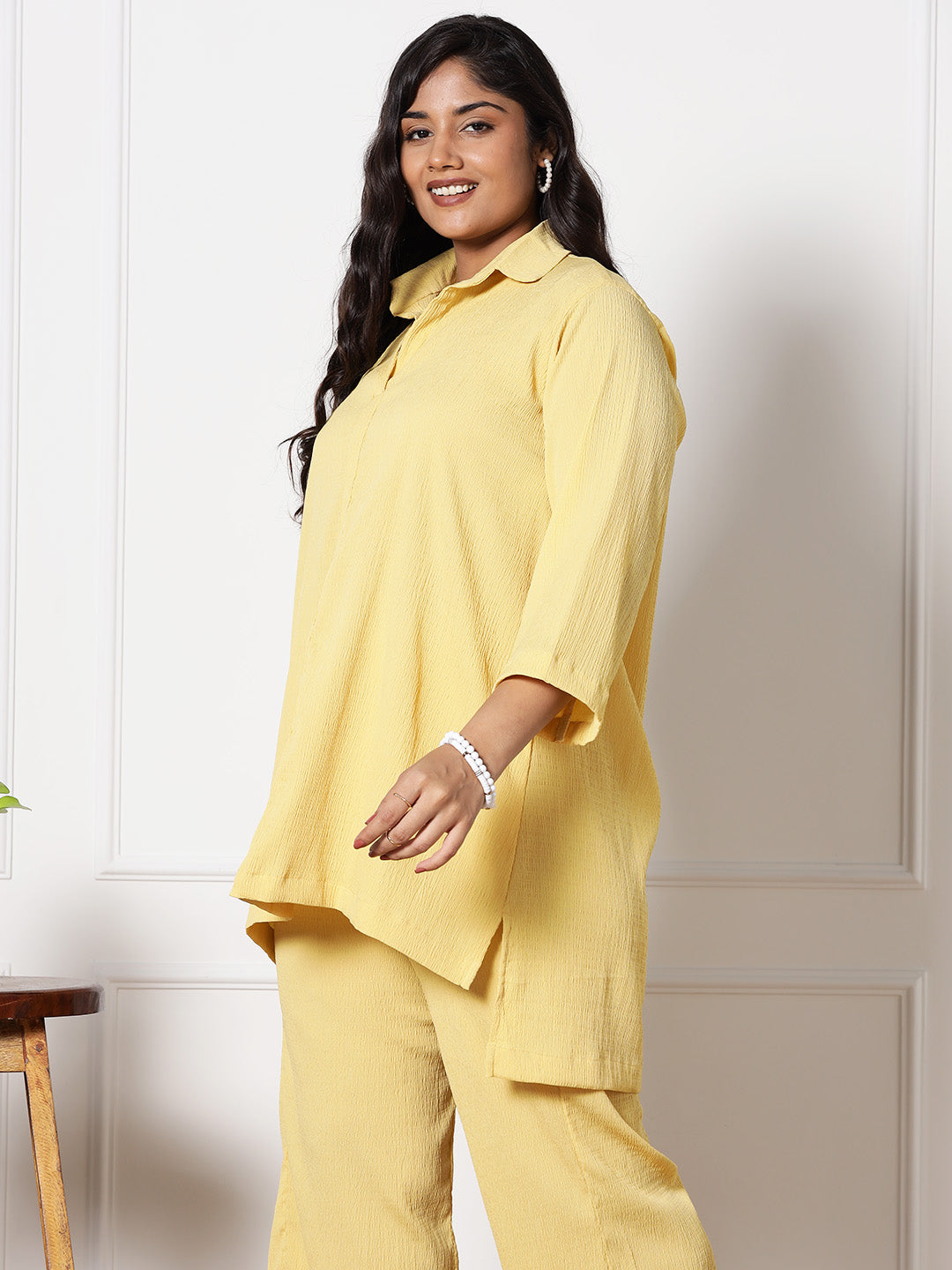 Yellow Textured ShirtTop