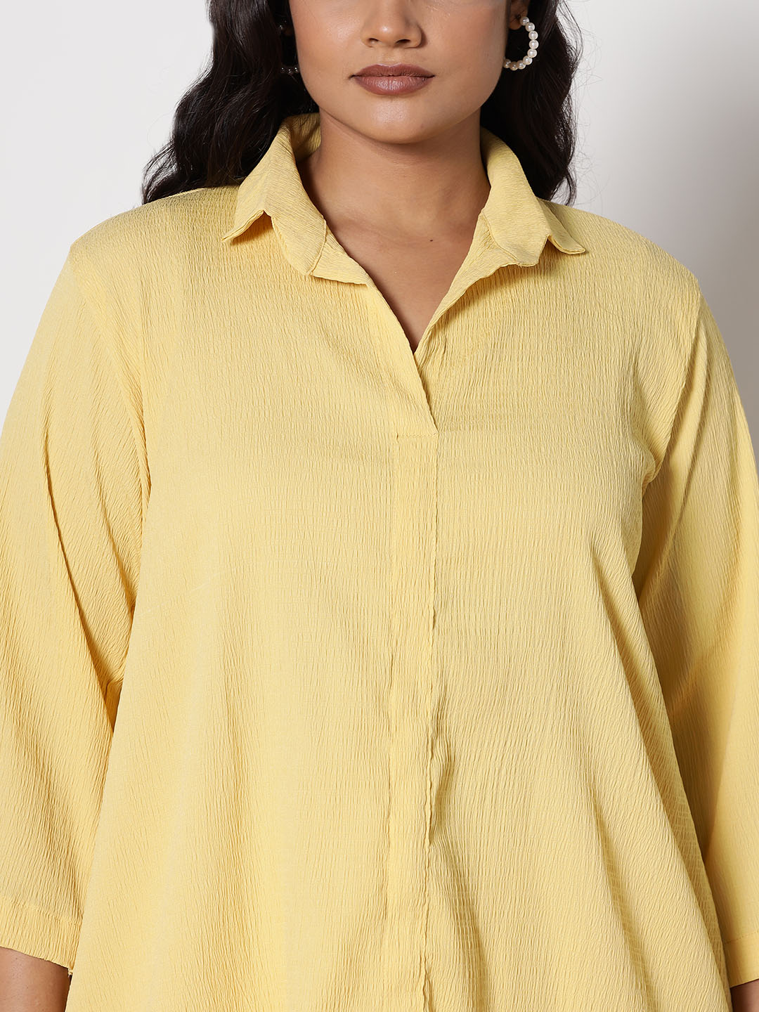 Yellow Textured ShirtTop & WaistbandPalazzo