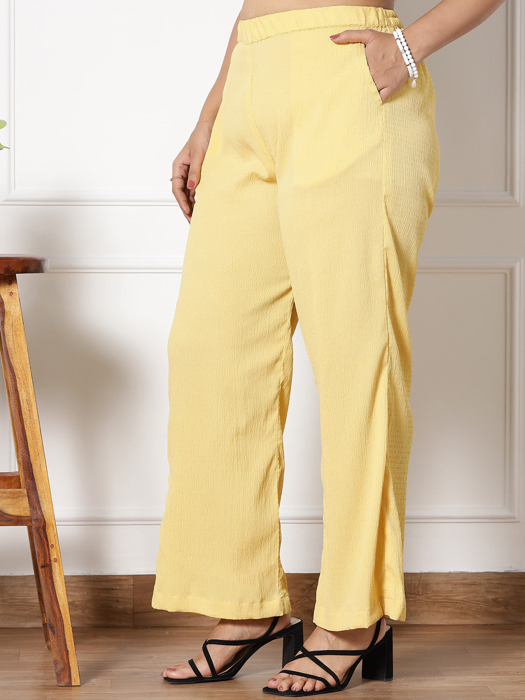 Yellow Textured ShirtTop & WaistbandPalazzo