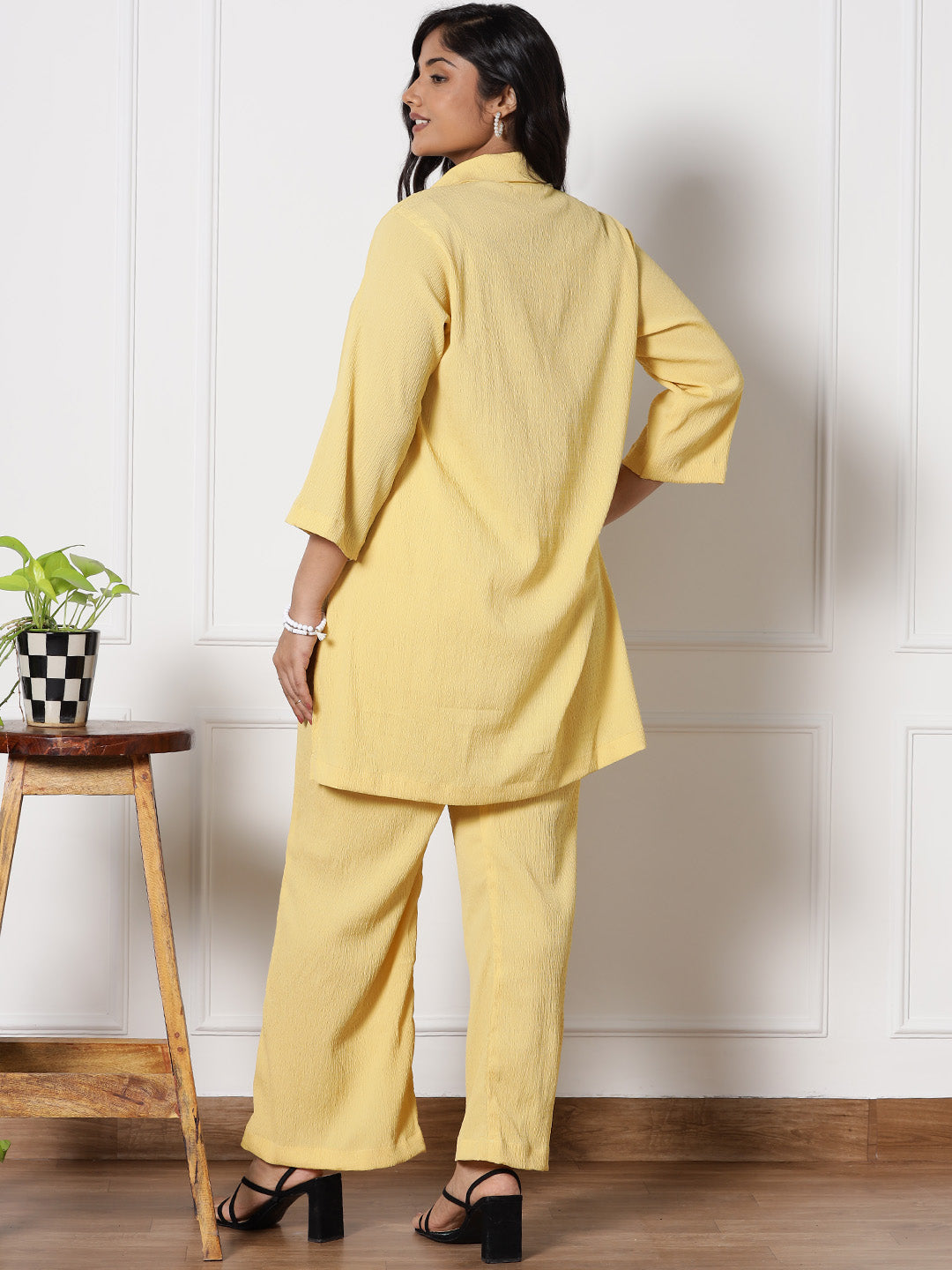 Yellow Textured ShirtTop & WaistbandPalazzo