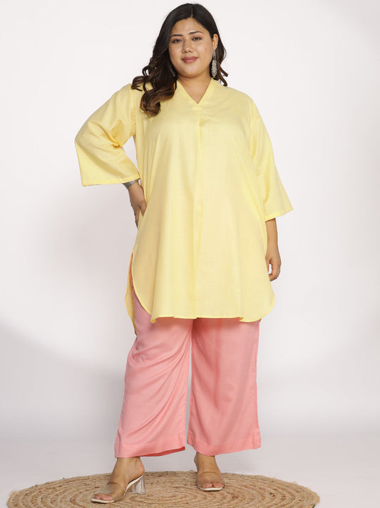 Yellow CottonSlub PleatedKurta