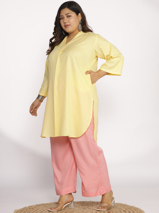 Yellow CottonSlub PleatedKurta