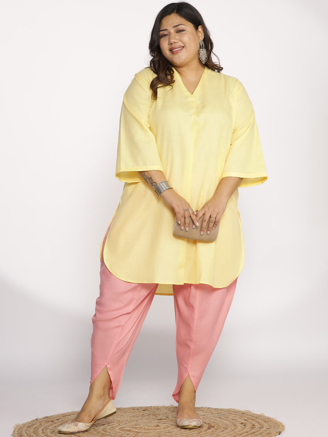 Yellow CottonSlub PleatedKurta