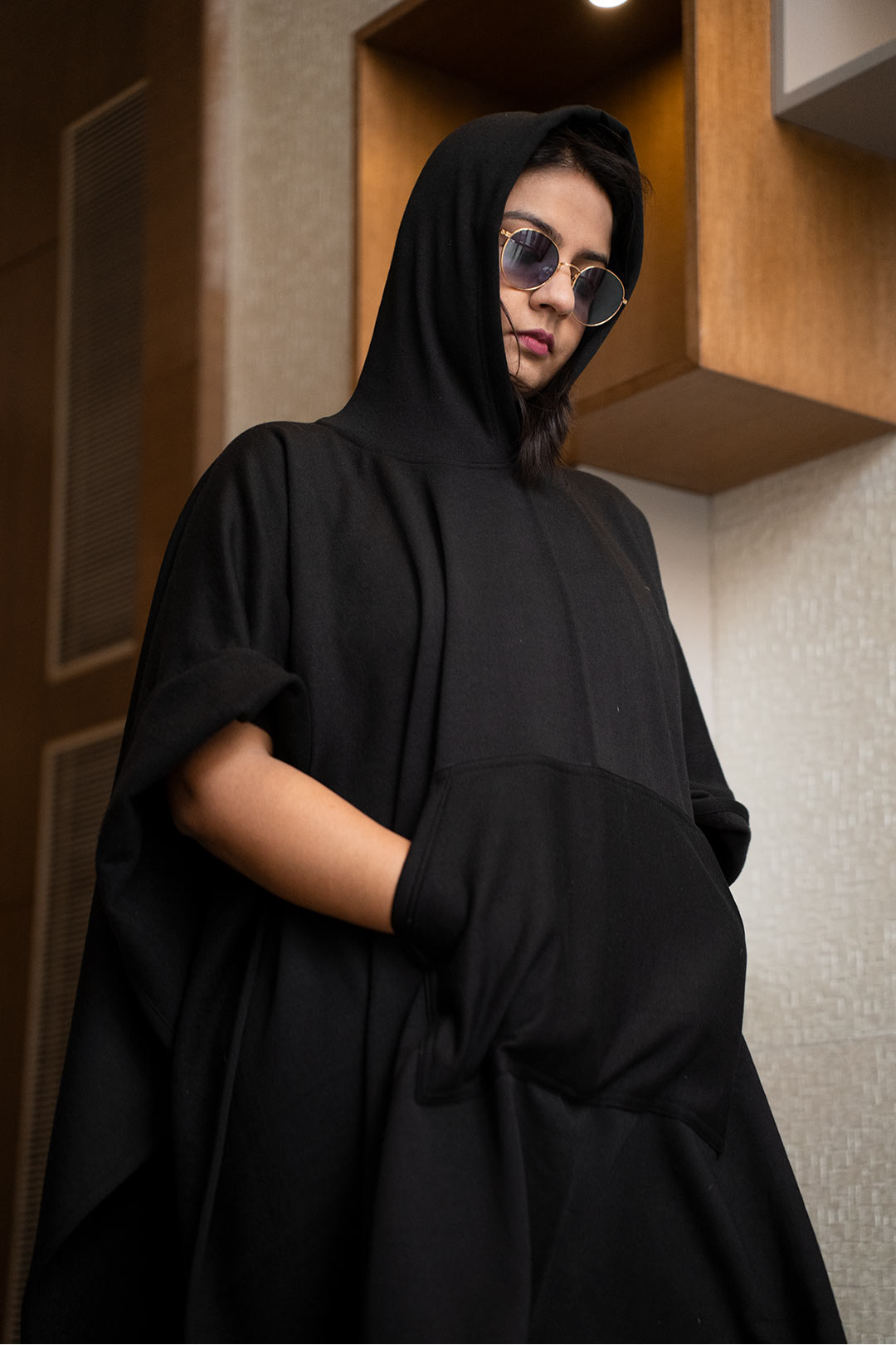 Black Poncho Hoodie - Abstract