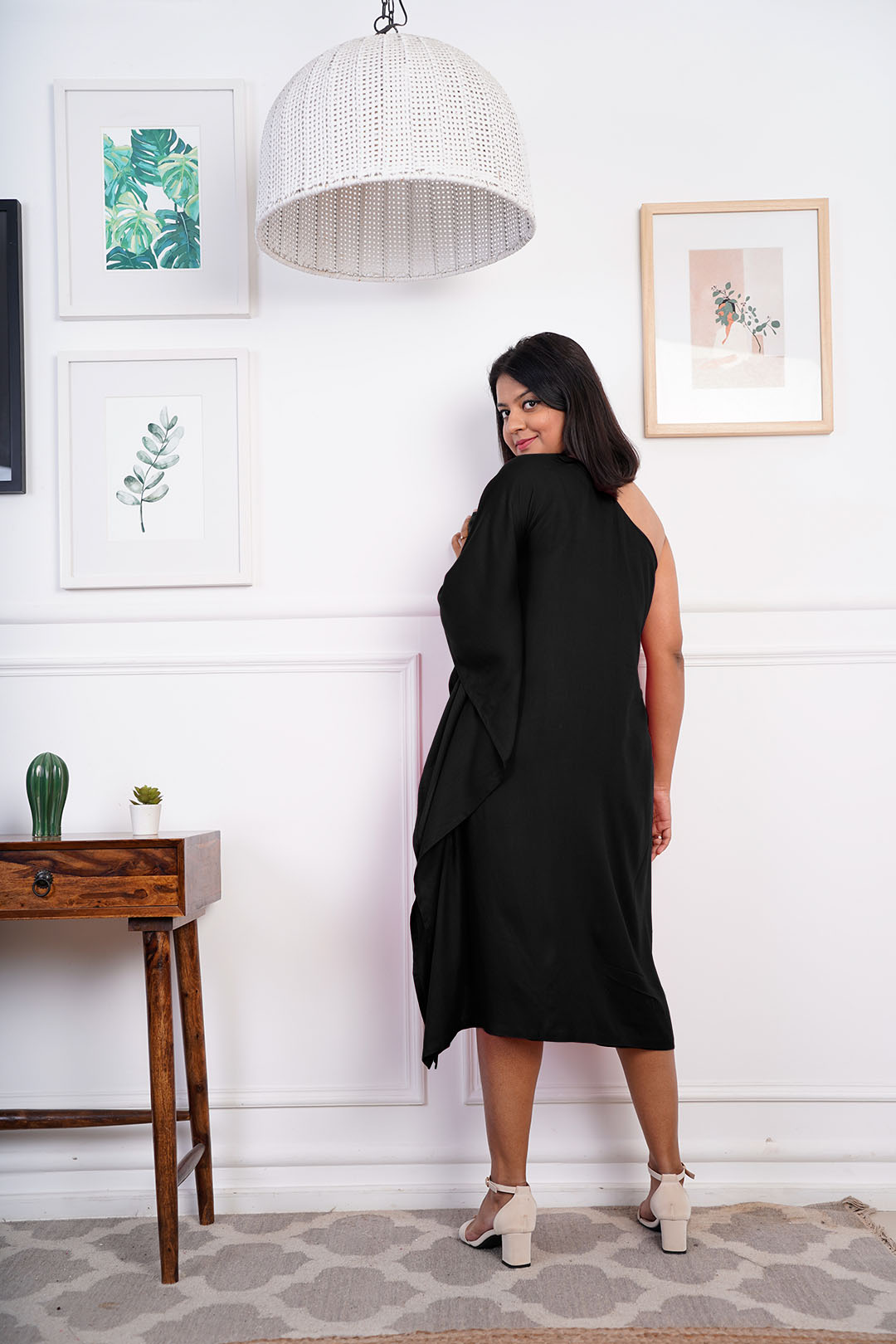 Black Rayon OneShoulder Dress - Azure