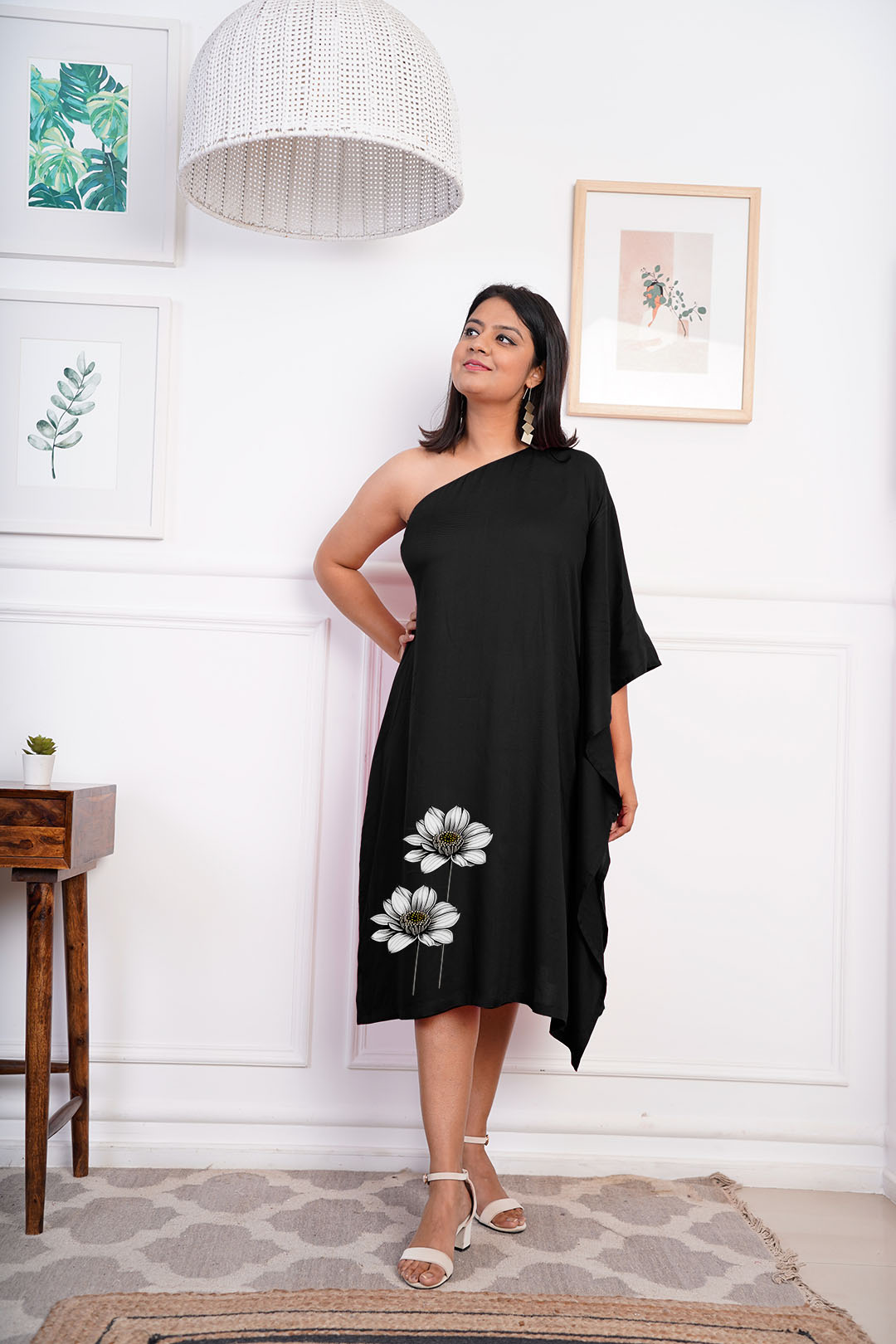 Black Rayon OneShoulder Dress - Daffodil