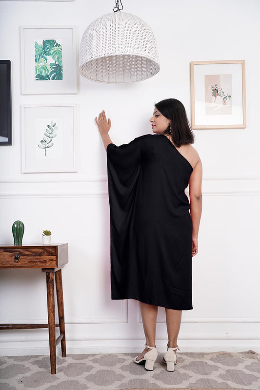 Black Rayon OneShoulder Dress - Noirish