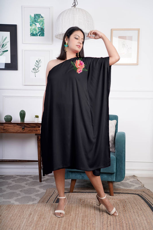 Black Rayon OneShoulder Dress - Noirish