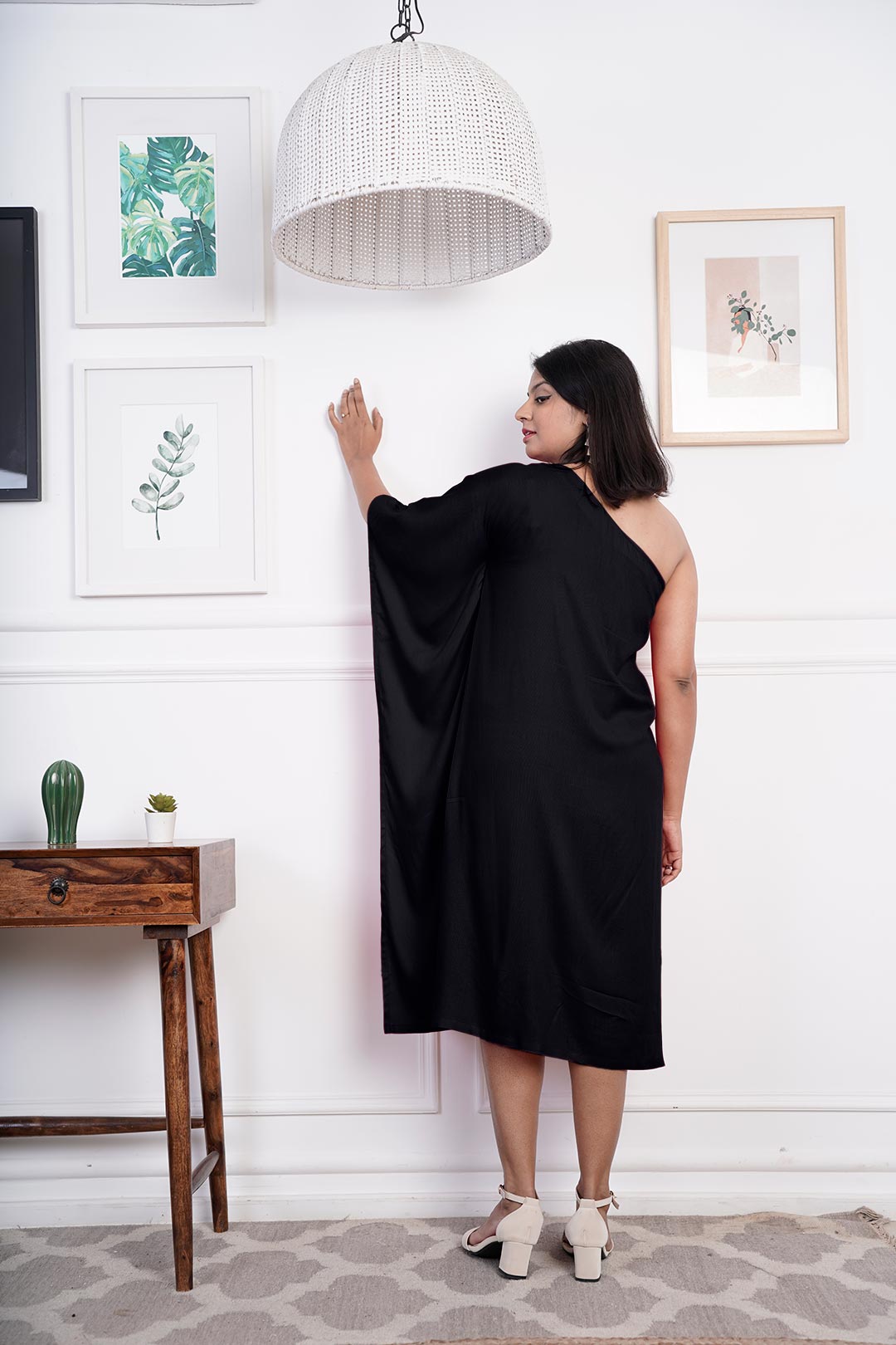 Black Rayon OneShoulder Dress - Solid