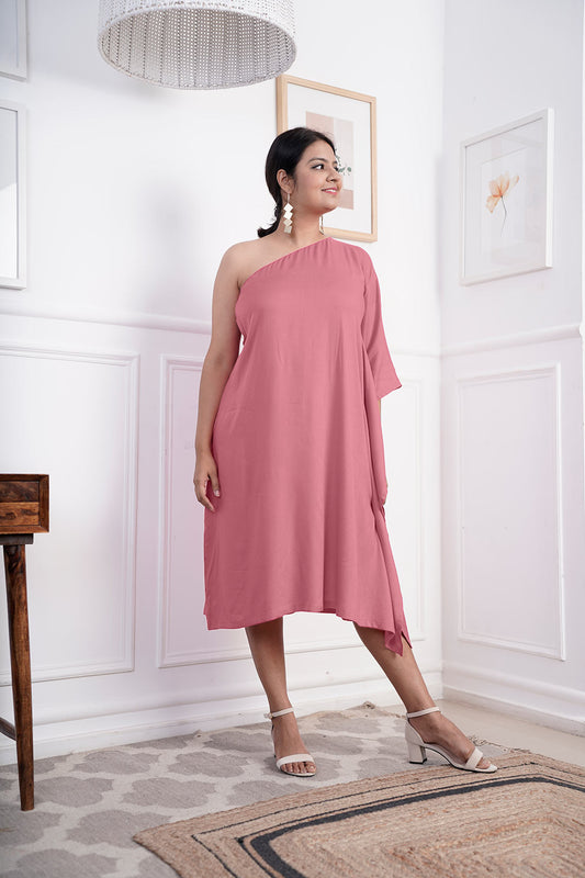 Blush Rayon OneShoulder Dress - Solid
