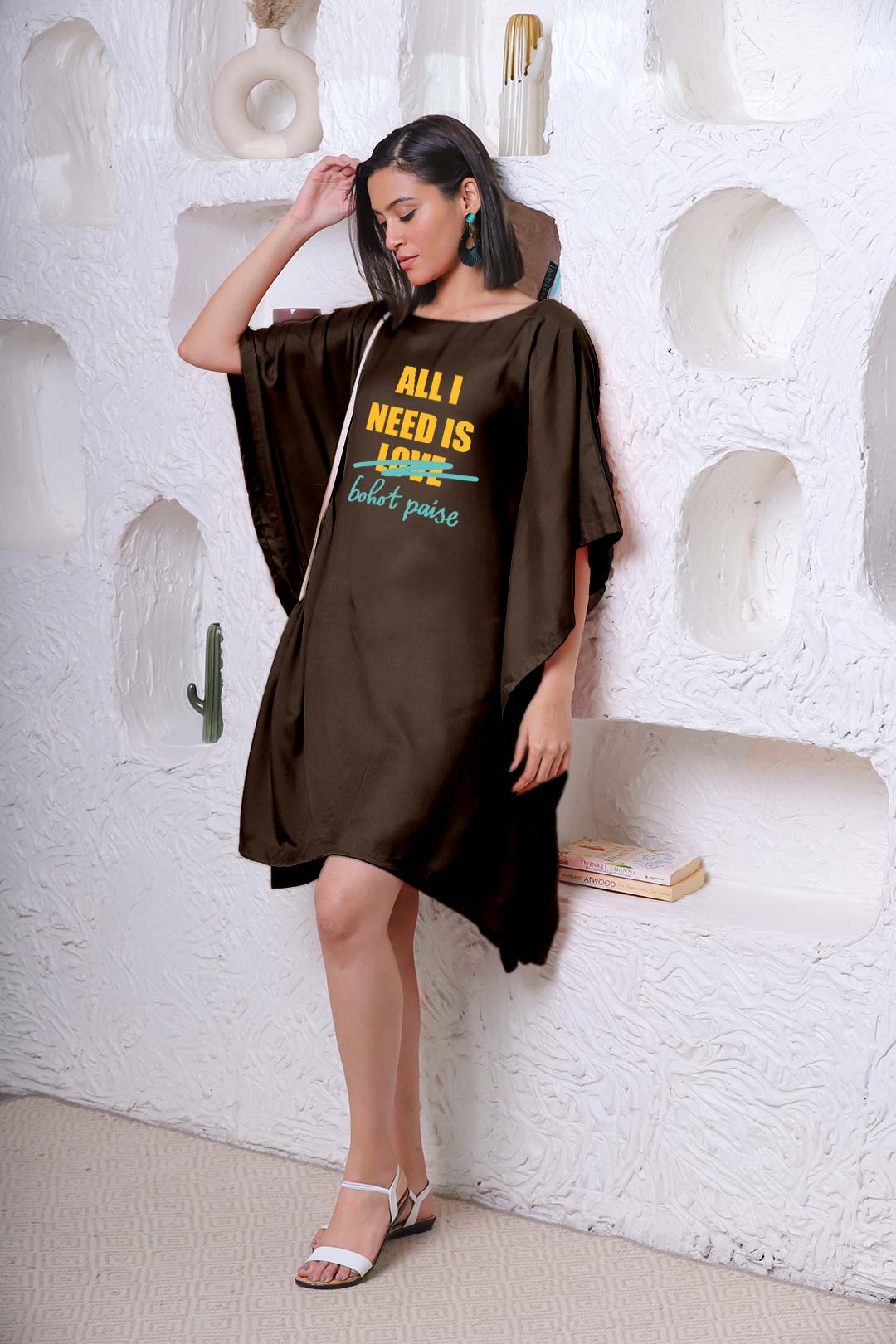 Coffee Rayon Kaftan - Paisa Paisa | XS to 8XL | Plus Size Clothing for women | LetsDressUp