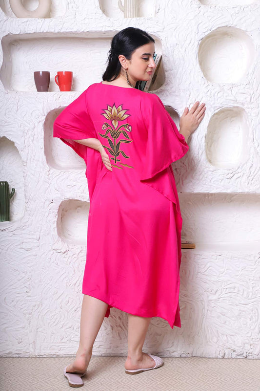 Magenta Rayon Long-Kaftan - Floral Pop | XS to 8XL | Plus Size Clothing for women | LetsDressUp