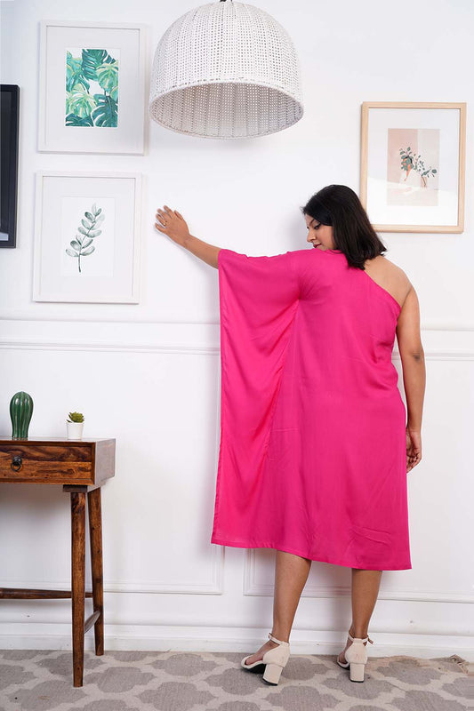 Magenta Rayon OneShoulder Dress - Shoulderista