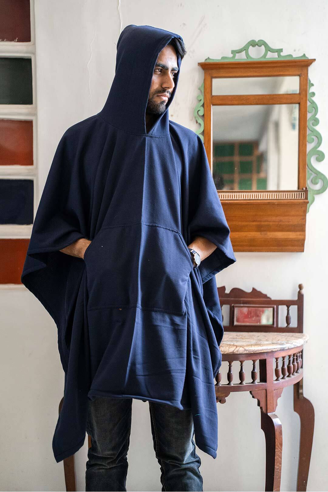 Navy Poncho Hoodie - Solid (Male)
