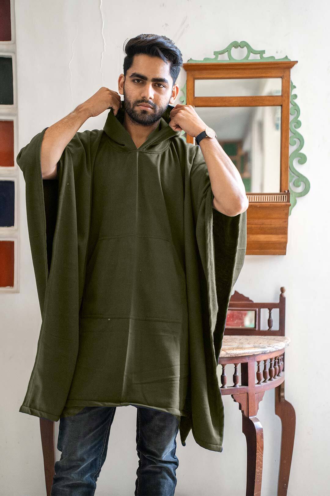 Olive Poncho Hoodie - Solid (Male)