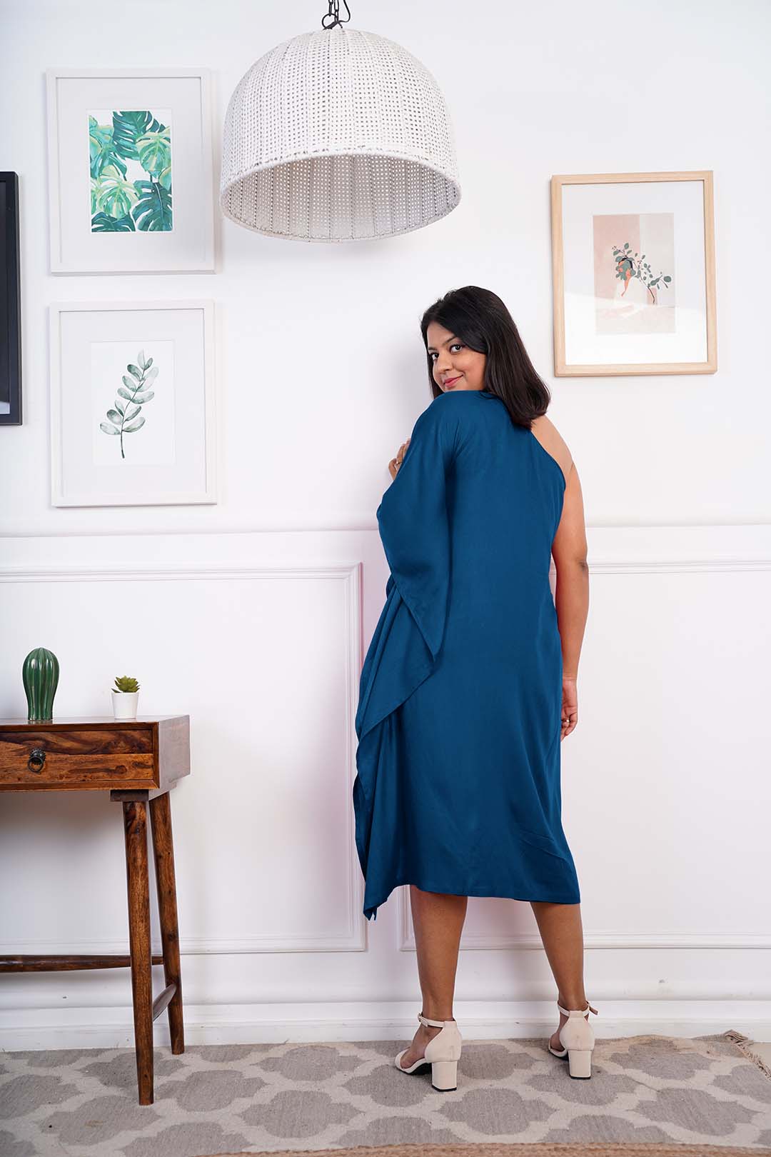 Teal Rayon OneShoulder Dress - Purplish