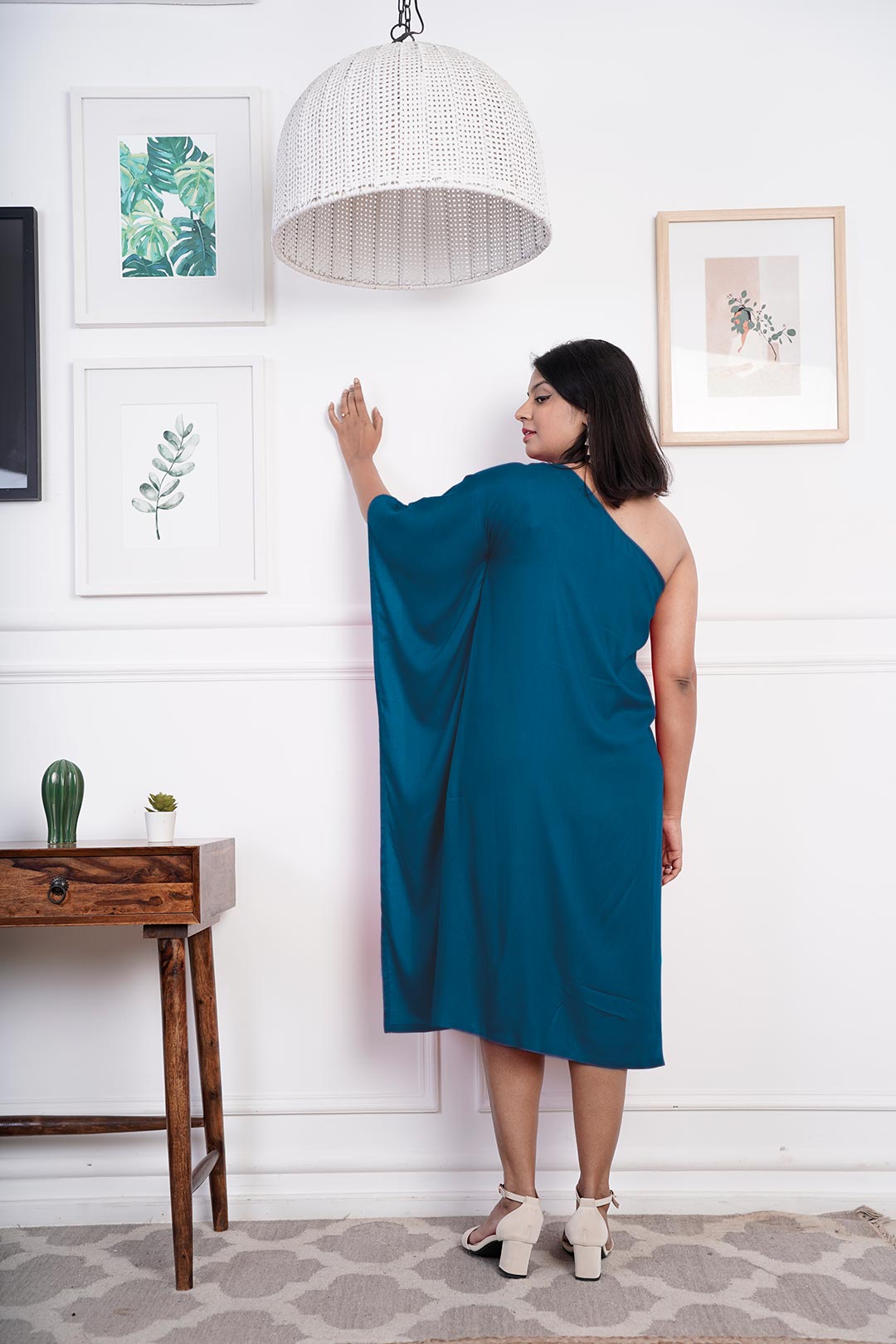 Teal Rayon OneShoulder Dress - Solid